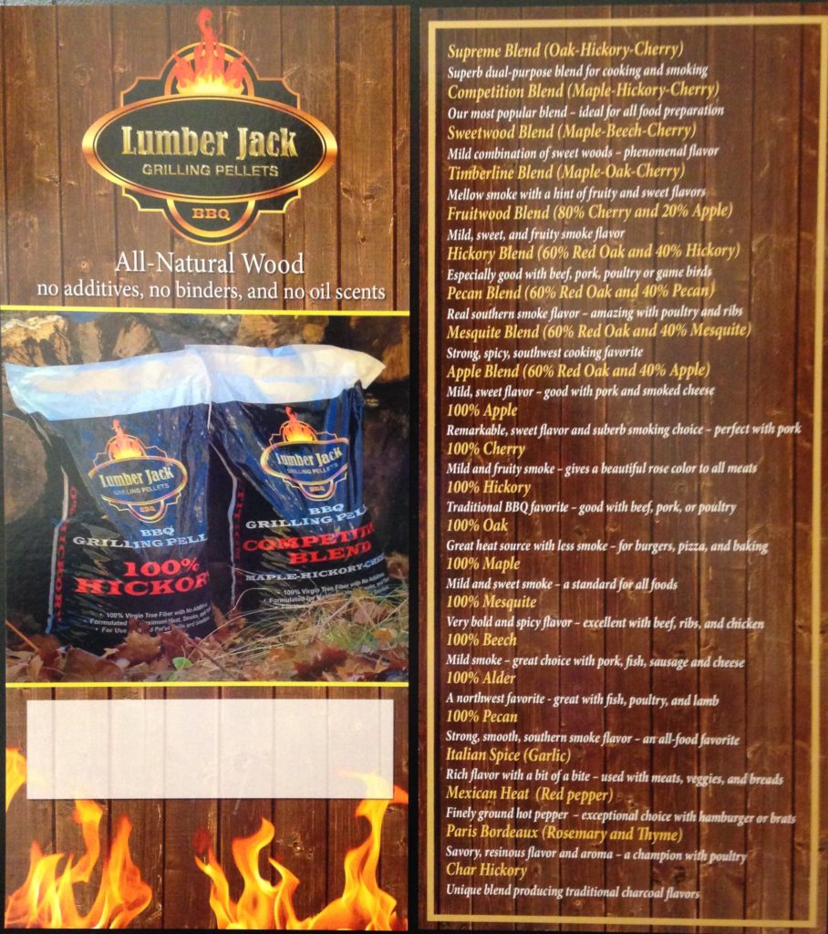 Rack Card Lumber Jack Grilling Pellets